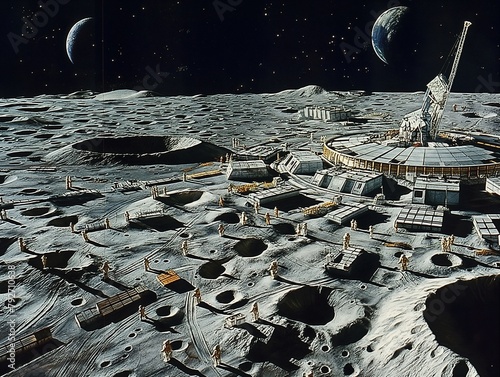 Space colony on the moon, Construction of settlements on the moon, lunar modules and development of technologies © mirifadapt