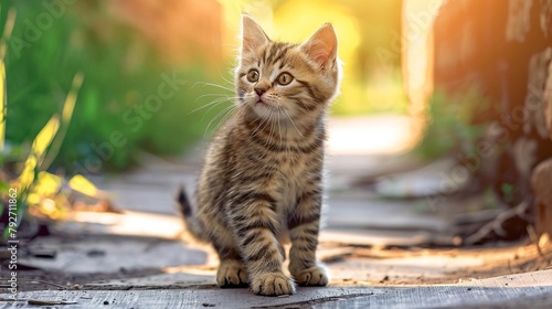 Gattino striato passeggia incuriosito per strada