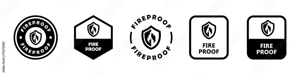 Fireproof. Vector signs for protective clothing and equipment. Fireproof. Vector signs for protective clothing and equipment.