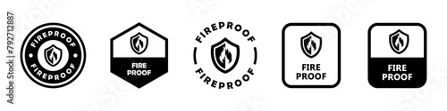 Fireproof. Vector signs for protective clothing and equipment.
