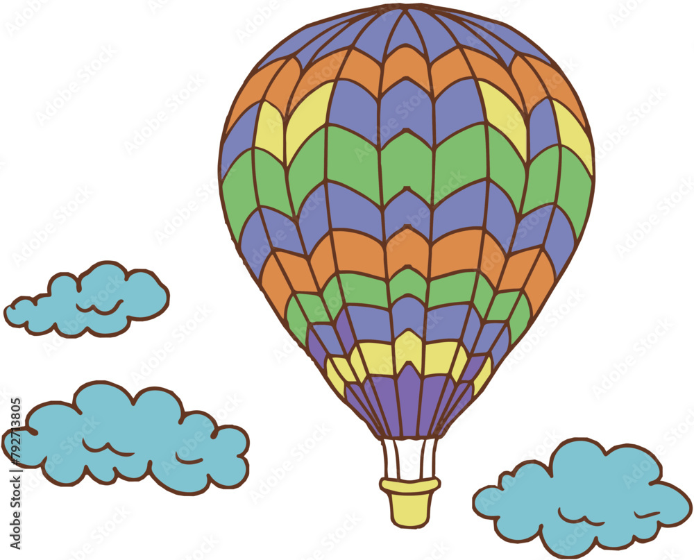 Obraz premium Balloons travel sky transport graphics hand drawn coloring clouds nature dreams lightness on a white background set