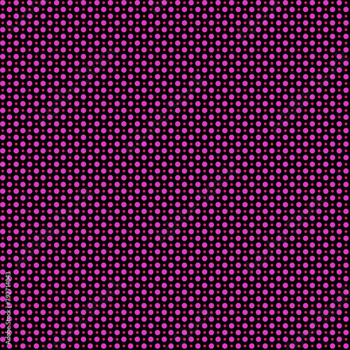 Bright abstract geometric fabric seamless pattern Hot pink polka dots on a black background
