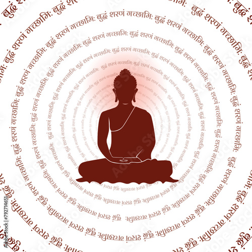 Gautam buddha vector design with buddham saranam gacchami mantra background