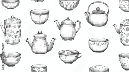 Gorgeous seamless pattern with traditional Asian tea
