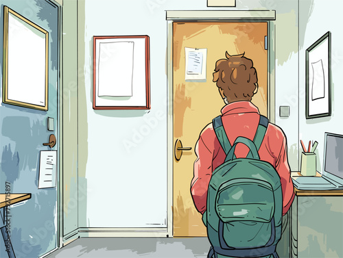 Nervous Student Thesis Defense: Anxious Moments Before Final Exam in Animated Illustration