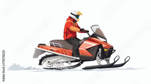 Young man riding Snowmobile isolated. Vector flat style