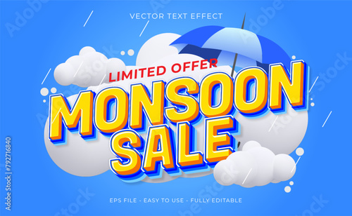 Vector monsoon sale offer banner template design with text effect 3d style