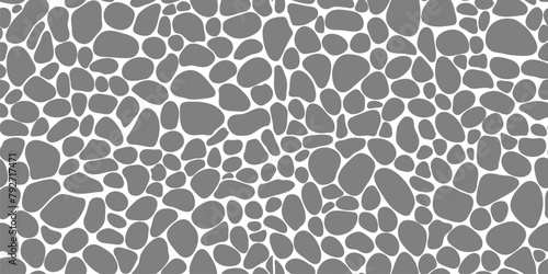 Gravel and pebble stone pattern for floor tile or paving, vector background. Mosaic gravel and cobblestone pebbles pattern of soft shape stones, ceramic rocks and round irregular cobbles for tile photo