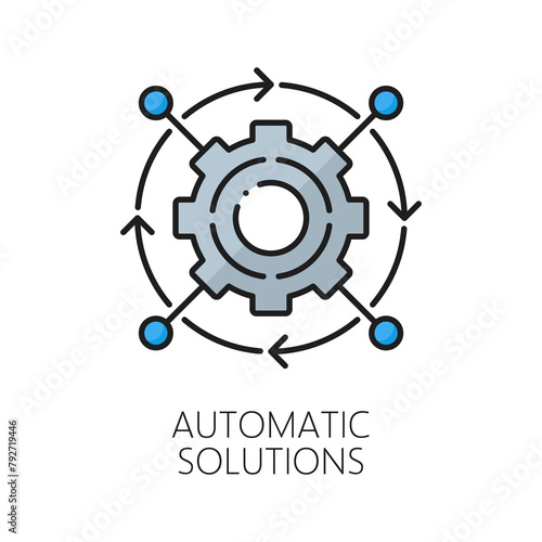 Machine learning icon of automatic solutions for AI artificial intelligence algorithm, vector color line. AutoML or automated machine learning for artificial intelligence neuroscience and AI mind