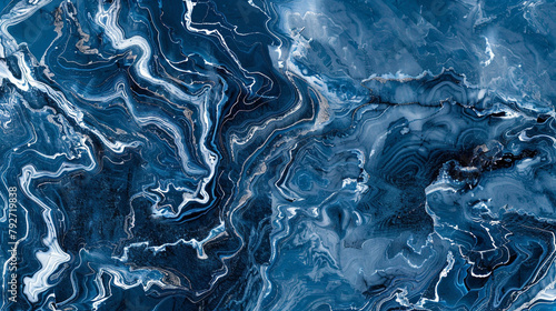 Vivid cerulean blue marble with swirls of navy and white, designed to reflect the depth and movement of ocean waves