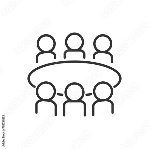 People at the table, linear icon. Meeting. Line with editable stroke