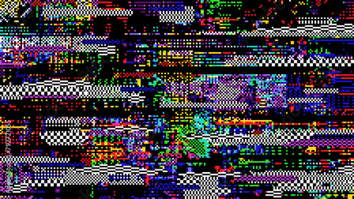 Retro pixel glitch background. Abstract glitched distortion effect. Vector colored, random pixelated pattern on screen. Television distorted video, no signal vintage TV frame, computer program error