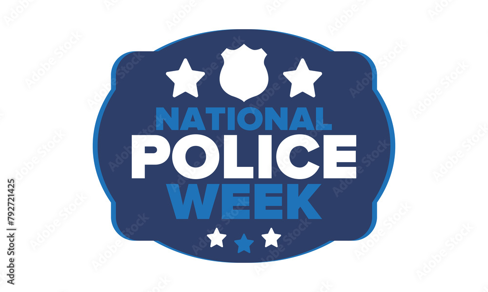 National Police Week in May. Celebrated annual in United States. In honor of the police hero. Police badge and patriotic elements. Officers Memorial Day. Poster, card, banner. Vector illustration National Police Week in May. Celebrated annual in United States. In honor of the police hero. Police badge and patriotic elements. Officers Memorial Day. Poster, card, banner. Vector illustration
