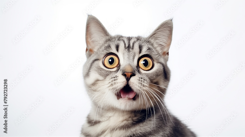 a frightened cat, an emotional portrait of fear isolated on a white background, a cat with big eyes is afraid a frightened cat, an emotional portrait of fear isolated on a white background, a cat with big eyes is afraid