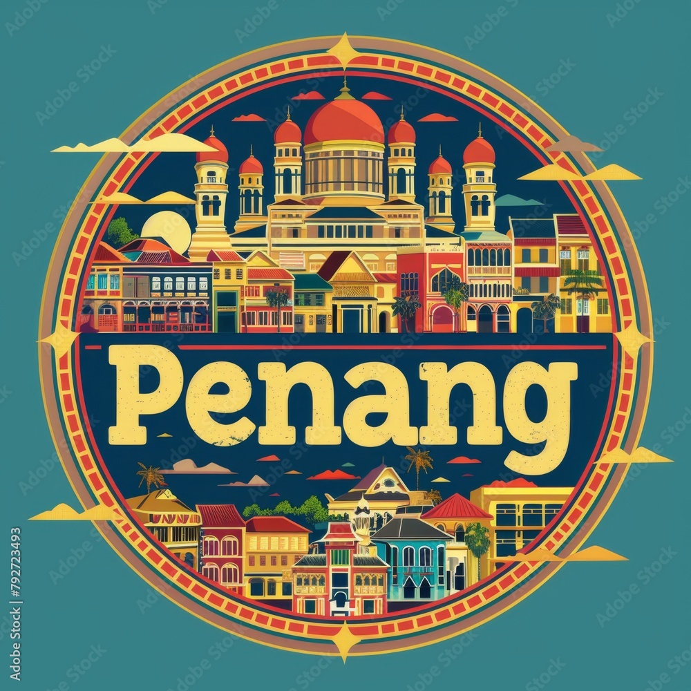 Penang City Abstract Illustration with Vibrant Street Art Palette

