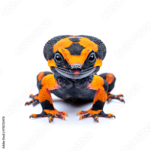 Yellow and Black Frog on White Surface. Generative AI © jul_photolover