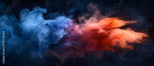 Colorful powder explosion on black background creates dynamic visual chaos. Concept Colorful explosion  Powder photography  Visual chaos  Black background  Dynamic imagery