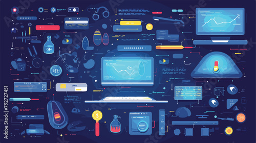 Test of software code data storage thin line icons