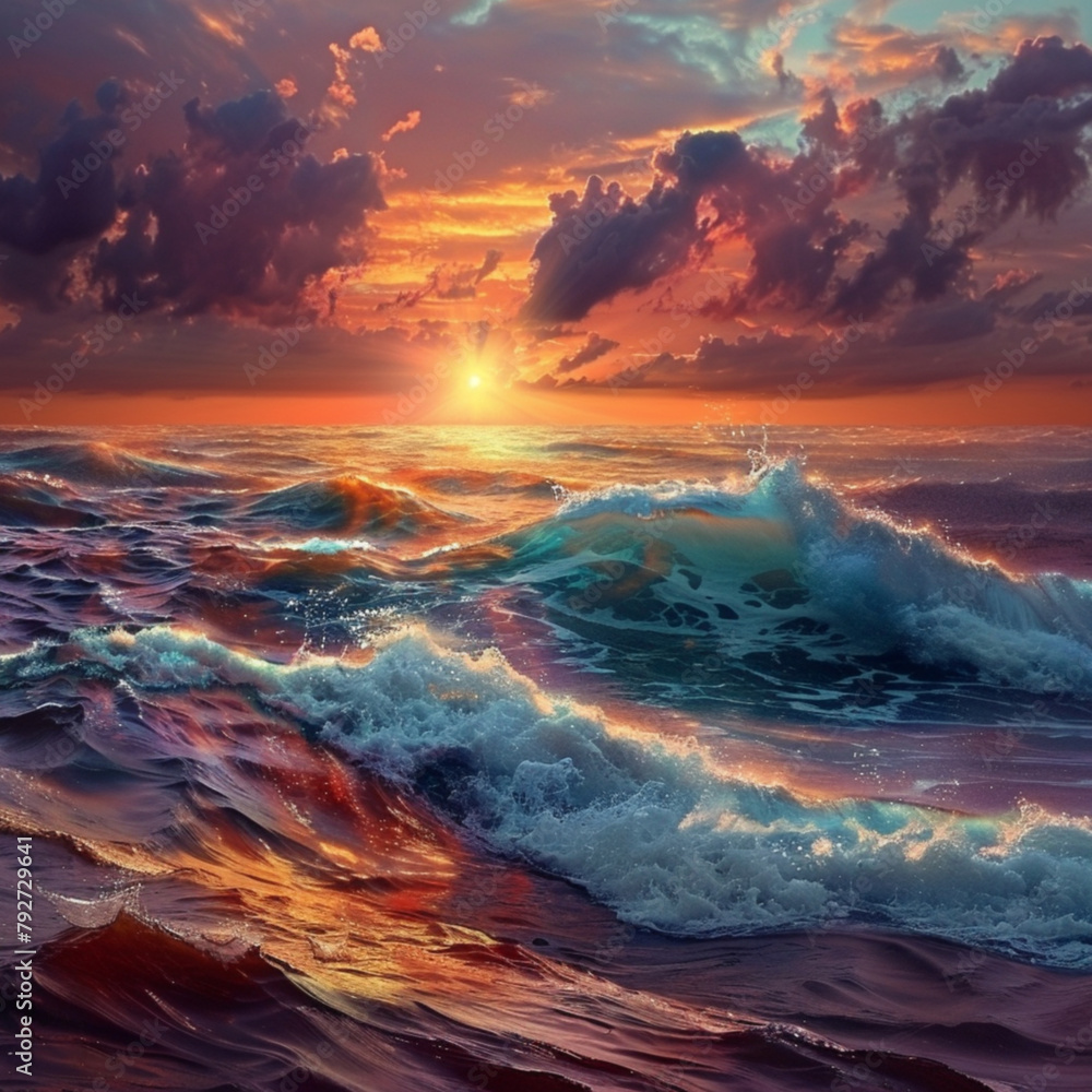 a picture of ocean waves with the sun