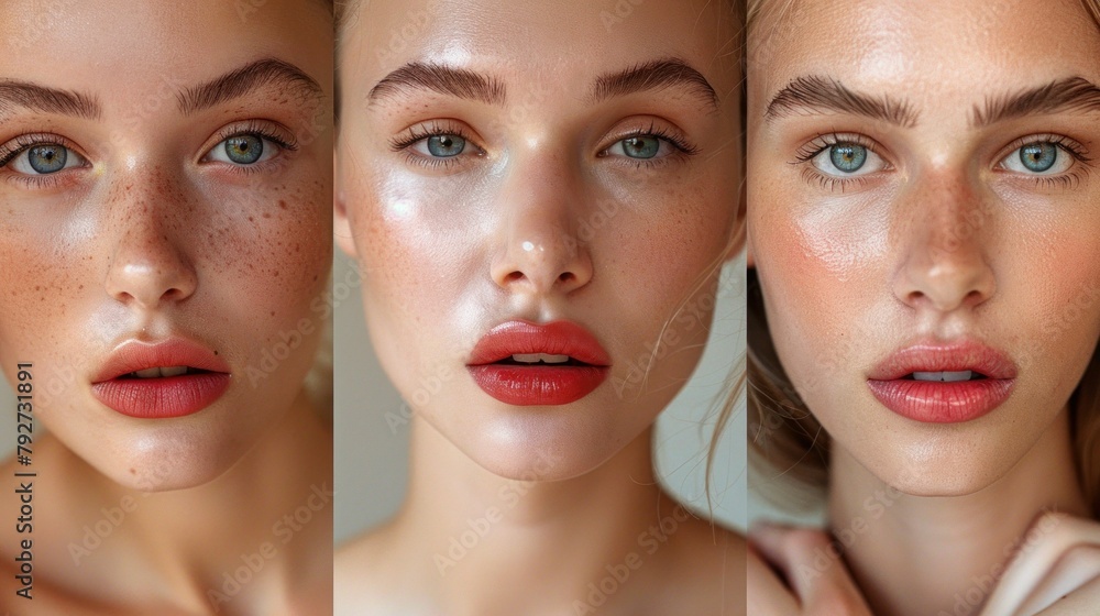 Collage of Four Different Images of a Woman with Freckles and Freckles on Her Face