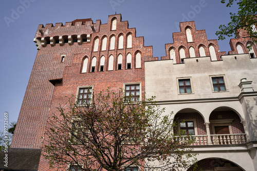 facade and tower  red brick  reconstructed historic royal castle   in Poznan