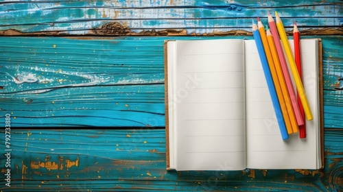 Creative Escape: Notebook and Pencils by the Sea photo