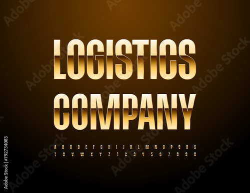 Vector trendy logo Logistics Company. Premium Gold Font. Modern Alphabet Letters and Numbers set.