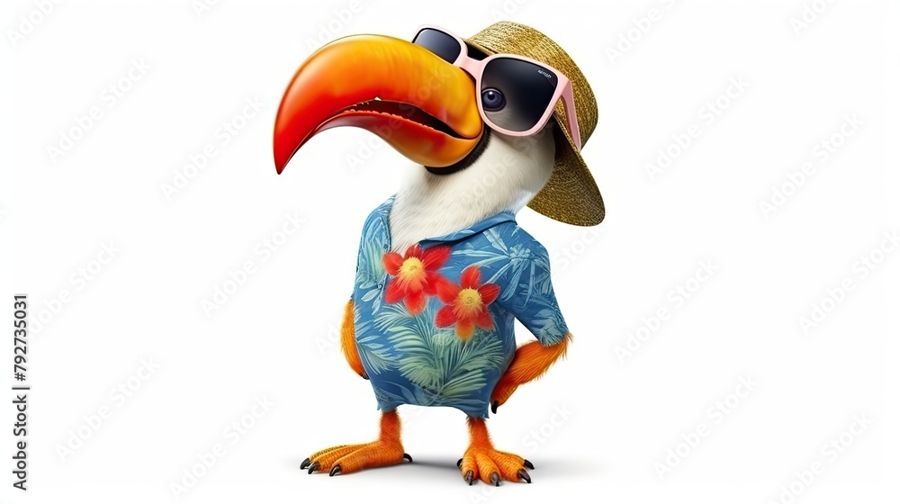 Fototapeta premium Tropical Paradise: Animated Character in Hawaiian-themed Outfit