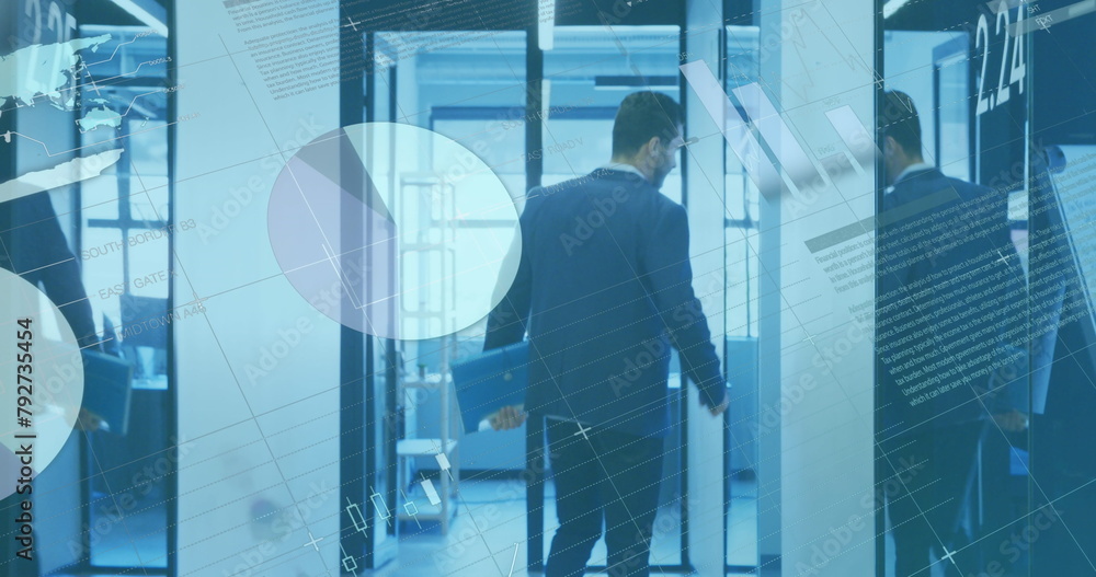 Fototapeta premium Image of statistics and data processing over caucasian businessman
