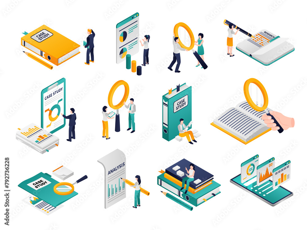 Case study elements in isometric view Case study elements in isometric view