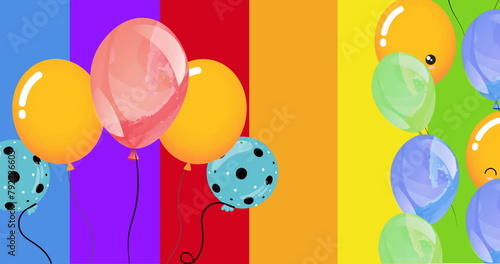 Image of colourful balloons on rainbow background