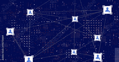 Image of data processing and media icons over blue background