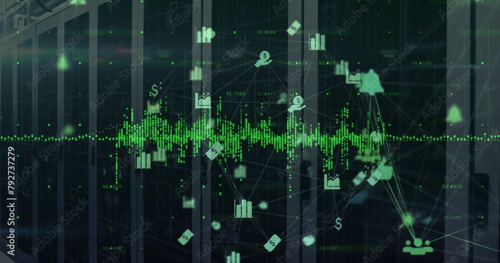 Obraz premium Image of network of connections data processing over computer servers