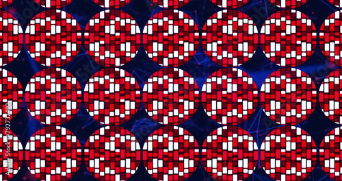Image of circles with red and white squares over navy background