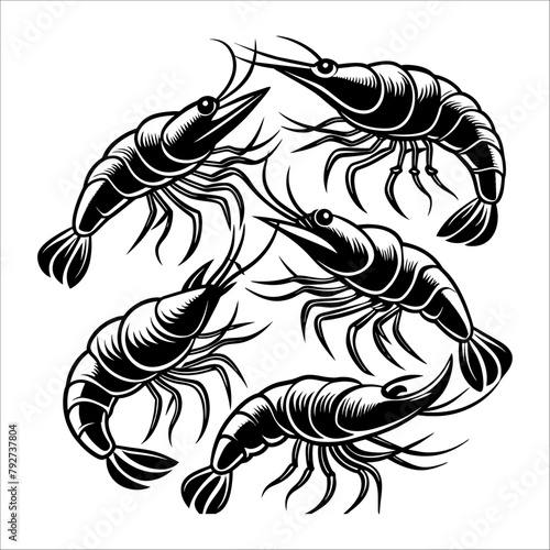 Vector prawn silhouette set design illustration, seafood, food, healthy, restaurant