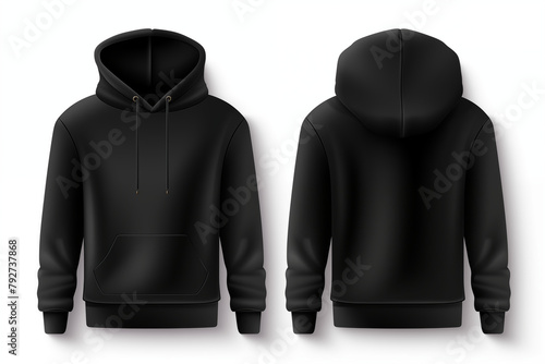 Plain black hoodie mockup Set of Black front and back view long sleaves branding stylish template photo