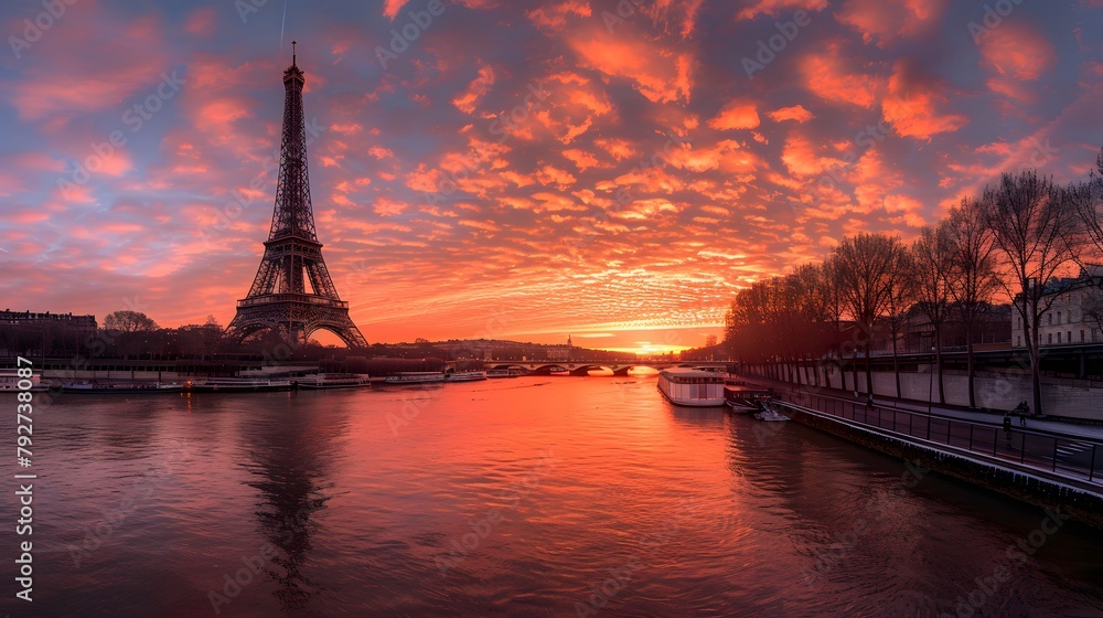 Eiffel Tower by the river at sunset Eiffel Tower by the river at sunset