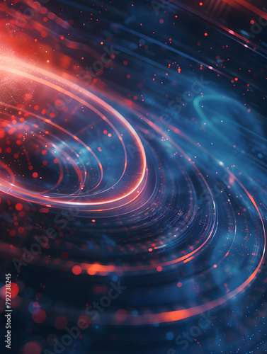 A futuristic galaxy with orbits, light redand light navy blue photo