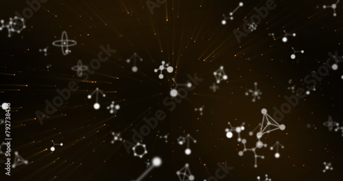 Image of molecules spinning over black background