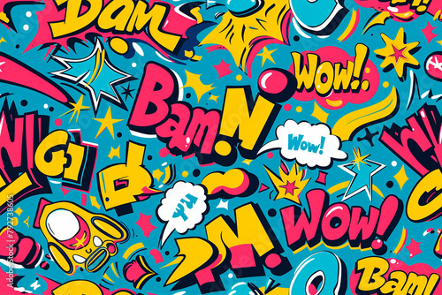 Comic book style exclamations and onomatopoeia