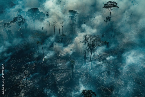 Global Boiling Rainforest Deforestation: Aerial Perspective,Carbon Footprint: Aerial Perspective  photo