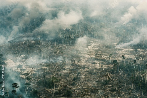 Global Boiling Rainforest Deforestation: Aerial Perspective,Carbon Footprint: Aerial Perspective  photo