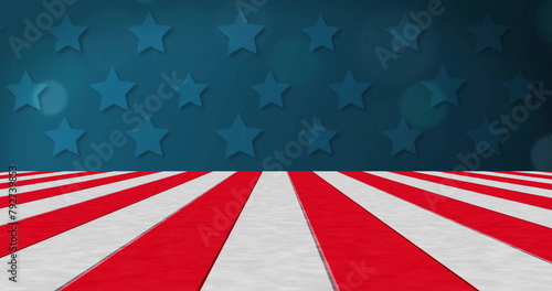 Image of red and white stripes over stars on blue background