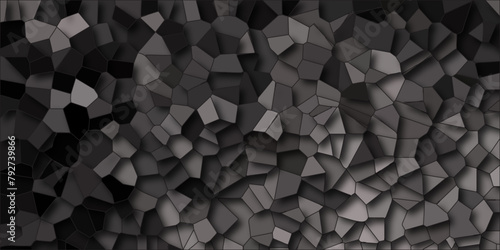 Abstract 3d rendering of triangulated surface. Low Poly Style   triangular shape black and white. Black background.3D Illustration - Black low poly texture