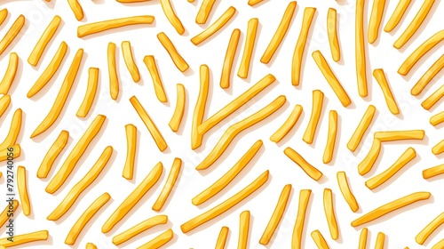 Golden french fries seamless pattern isolated on white background. Junk food concept.