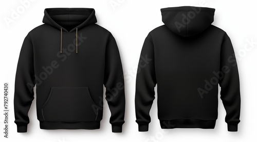 Plain black hoodie mockup Set of Black front and back view long sleaves branding stylish template photo