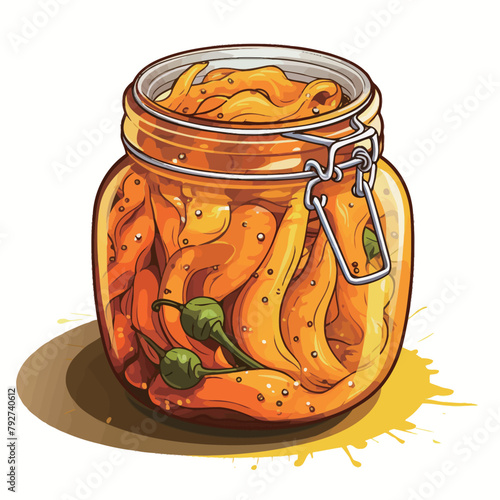 Glass jar with pickled cucumbers. Vector illustration on white background.