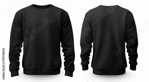 Plain black crewneck Sweatshirt mockup Set of Black front and back view Sweatshirt isolated on white background