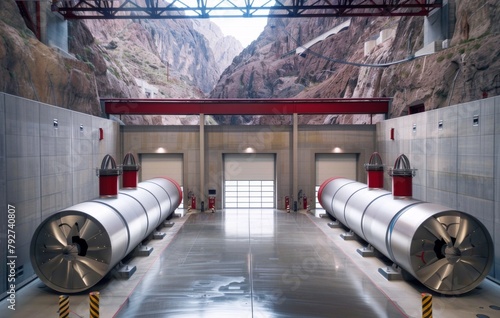 Powerful turbine generators within the historically significant Hoover Dam, a modern engineering feat photo
