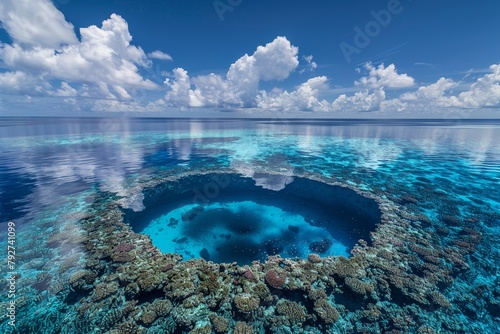 Explore the formation and structure of atolls, ringshaped coral reefs surrounding a central lagoon photo